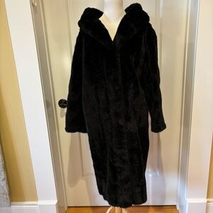 Vintage Lykafur Black Faux Mink Coat Full Length Priscilla Modes